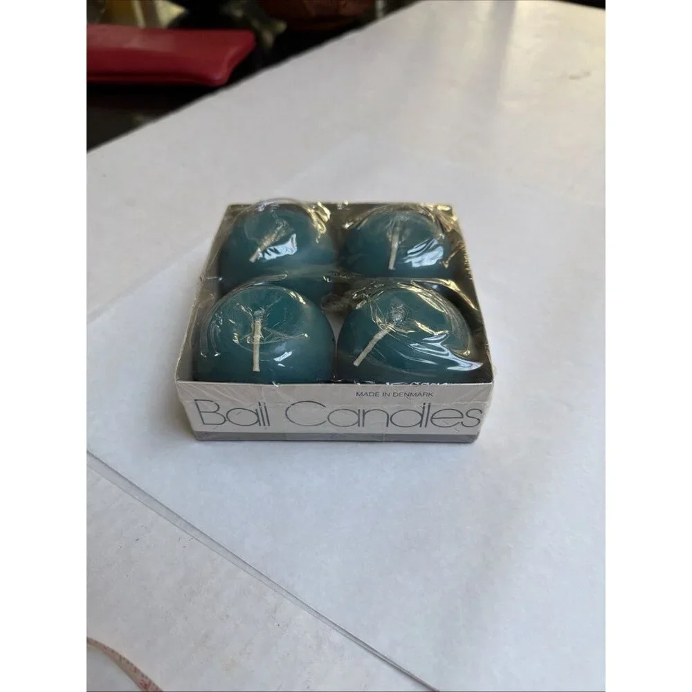 Vintage‎ Bed Bath And Beyond Blue Ball Candles Made In Denmark 4 Snow Balls